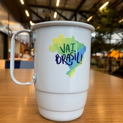 Caneca Alumínio Branca "VAI BRASIL"